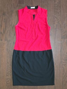 Calvin Klein Red and Black Sleeveless Midi Sheath Dress